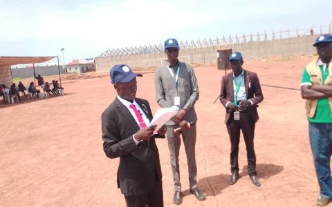 Warrap State High Elections Committee Chairperson Jacob Anei addresses the launch