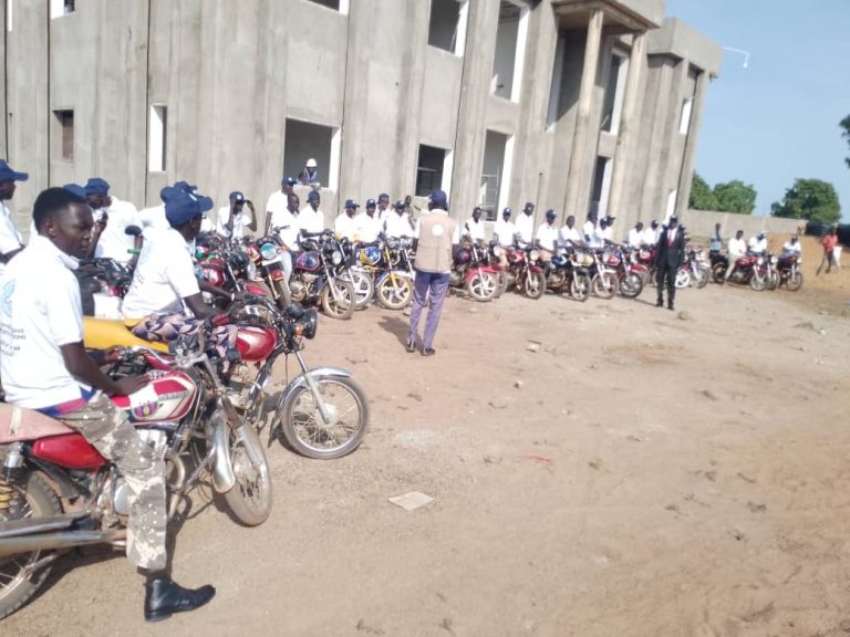 Motorcycles assembled for the campaign ride