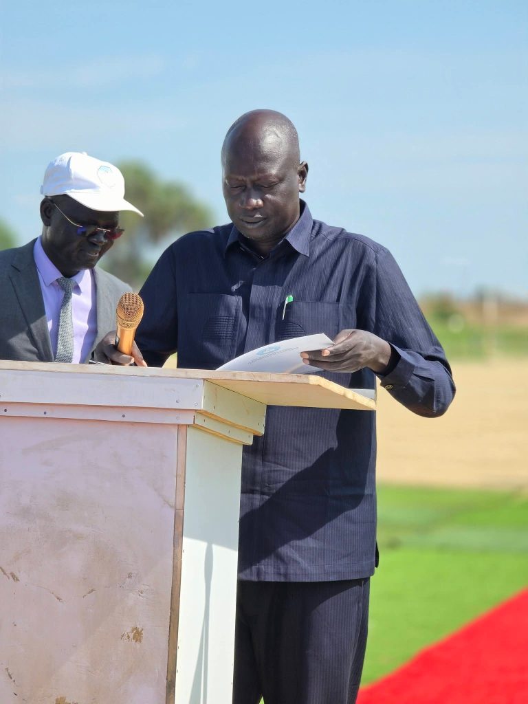 Jonglei State High Elections Committee Chairperson Tuor Majok Guech addresses the launch at Bor Freedom Square