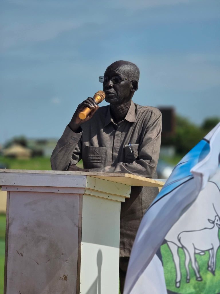 A speaker addresses the gathering at the launch in Bor