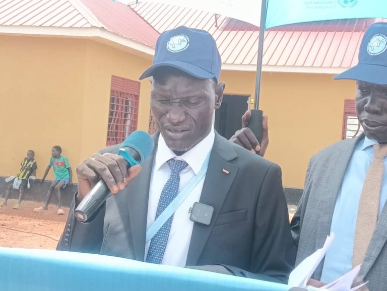 A speaker addresses the launch ceremony in Bentiu