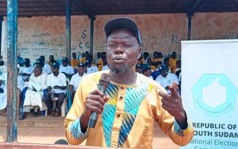 A speaker addresses the launch of the campaign