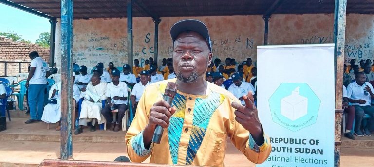A speaker addresses the launch of the campaign