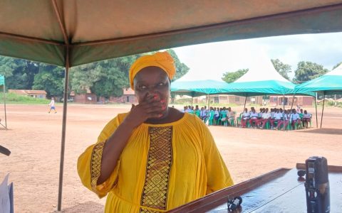 A speaker addresses the launch of the civic and voter education campaign in Yambio