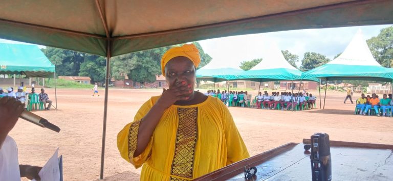 A speaker addresses the launch of the civic and voter education campaign in Yambio