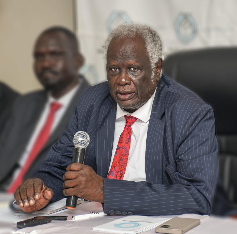 Chairperson of the National Elections Commission Prof. Abednego Akok Kacuol addresses the training