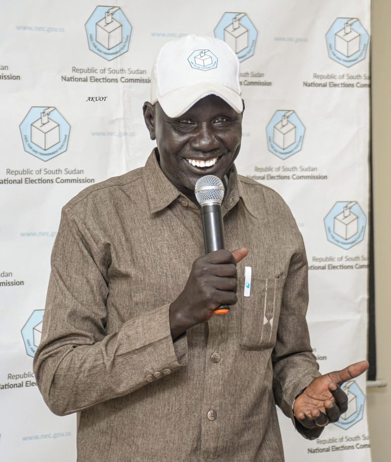 A speaker addresses the training in Juba