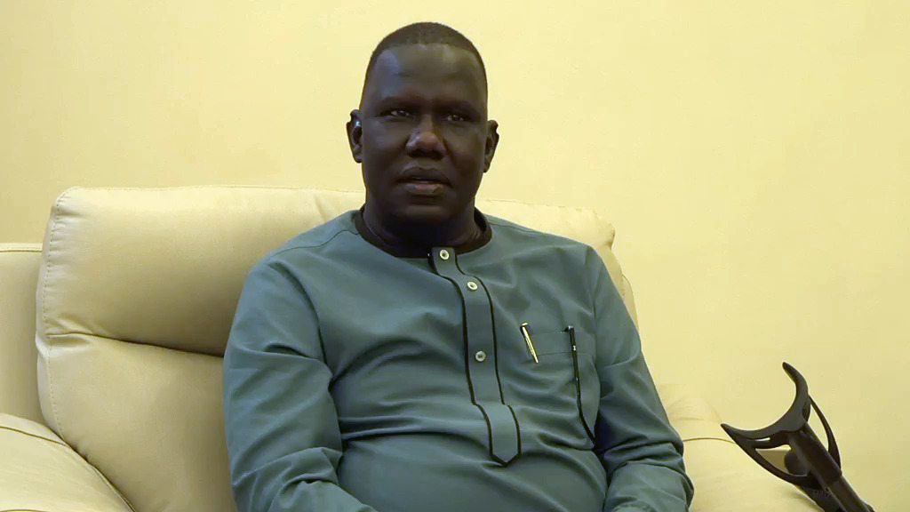 Hon. Gabriel Bol Deng in the VIP lounge at Juba International Airport after his arrival