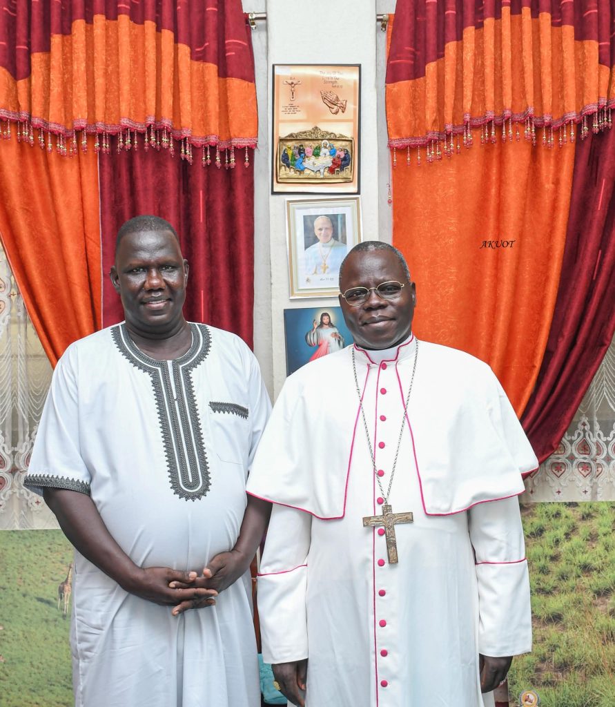 Hon. Gabriel Bol Deng with His Eminence Cardinal Stephen Ameyu Martin Mulla after the meeting in Juba